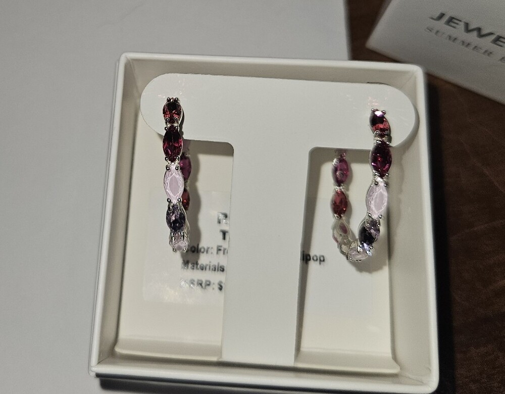 Women’s Pink Gem Hoop Earrings - Unbranded